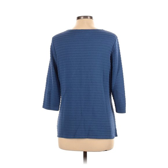 Chico's Ribbed Blue 3/4 Sleeve Sweater Blouse Size 12/14 - Picture 2 of 2